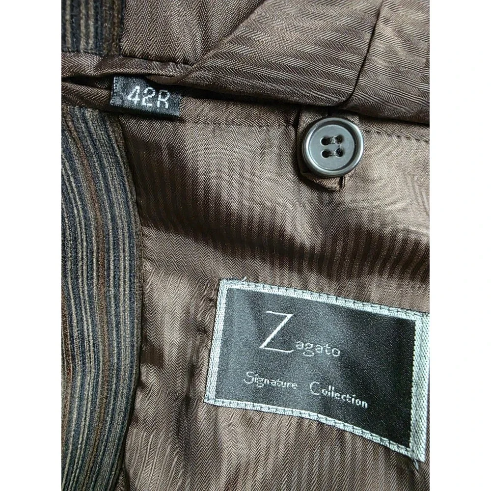 Zagato Signature Collection Mens 42R Brown Striped Cotton 3 Button Blazer Coat
